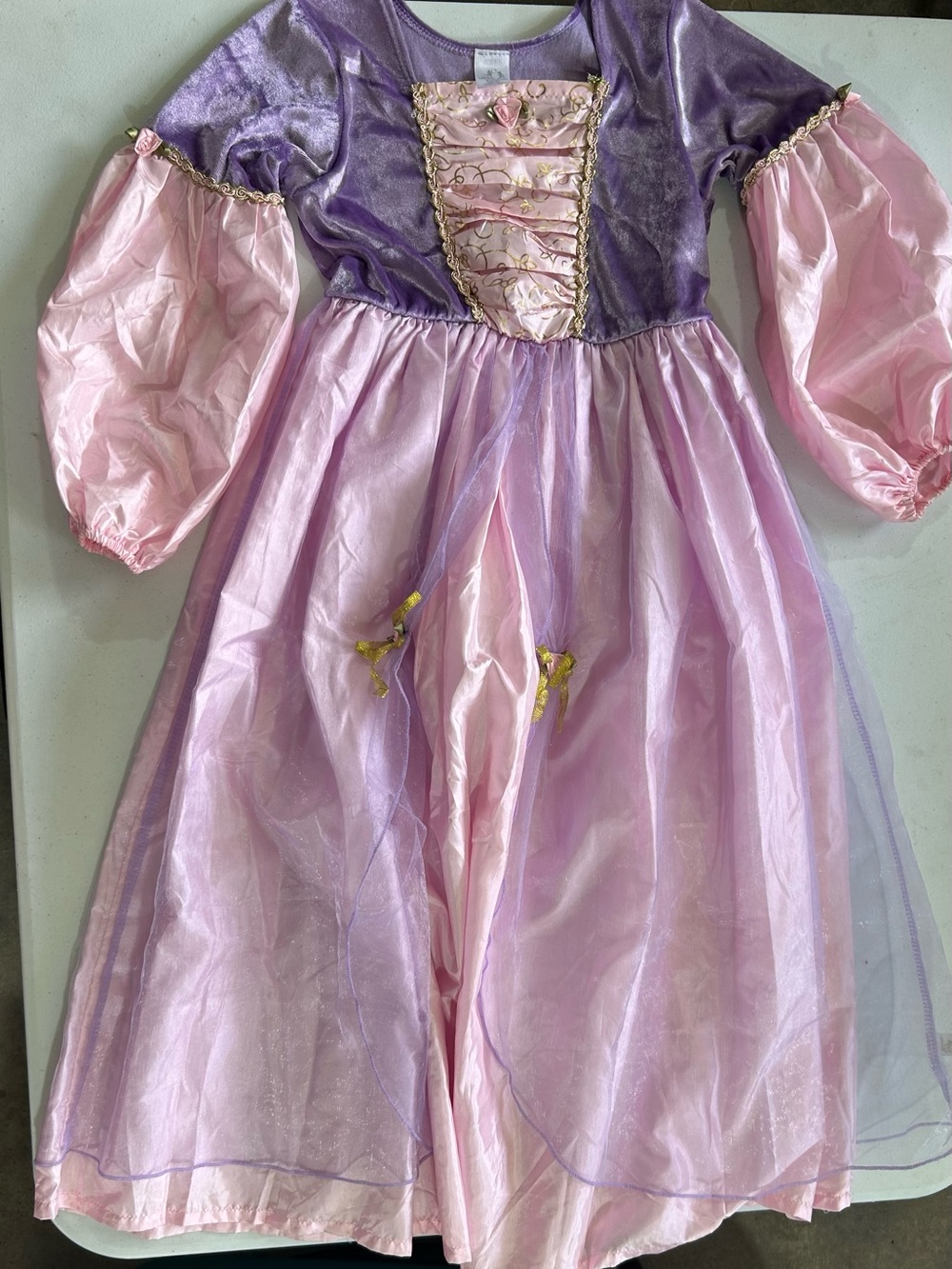 Girls Pink and Purple Rapunzel Princess Costume Dress with Gold Trim